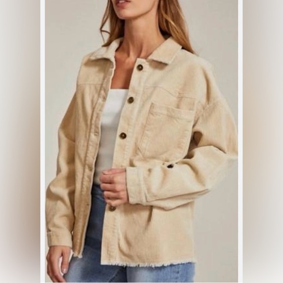 Zara Jackets & Blazers - Zara Corduroy Shacket Cream Ivory Raw Hem Shirt Jacket Women M Casual Layer